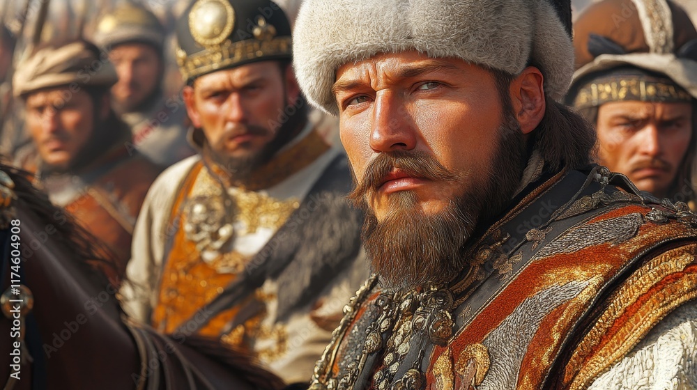 Obraz premium Brave Russian Cossack Cavalry - Close-up Portrait of Agile Soldiers in Military Attire
