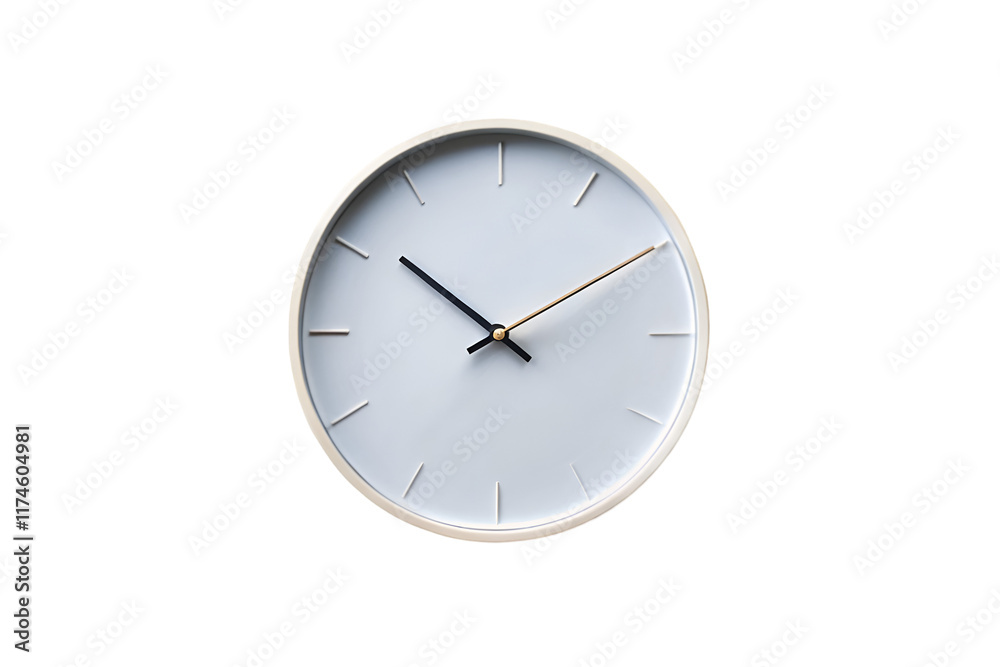 A minimal round white wall clock isolated on transparent background A minimal round white wall clock isolated on transparent background