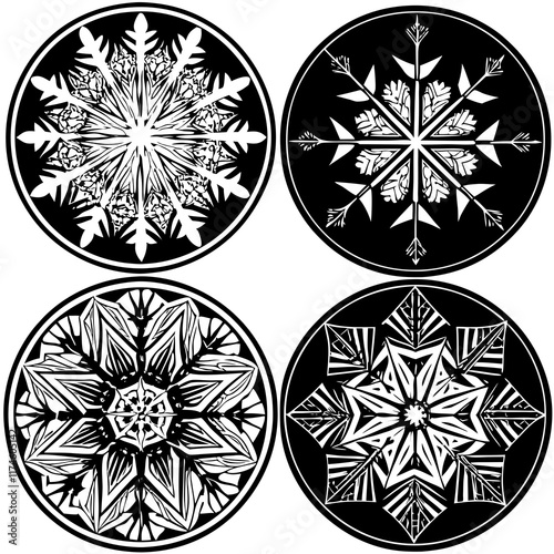 "Flat Snowflake Vector Icons Set"