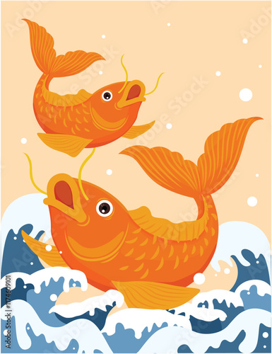 Cute Koi Fish Vector Drawing