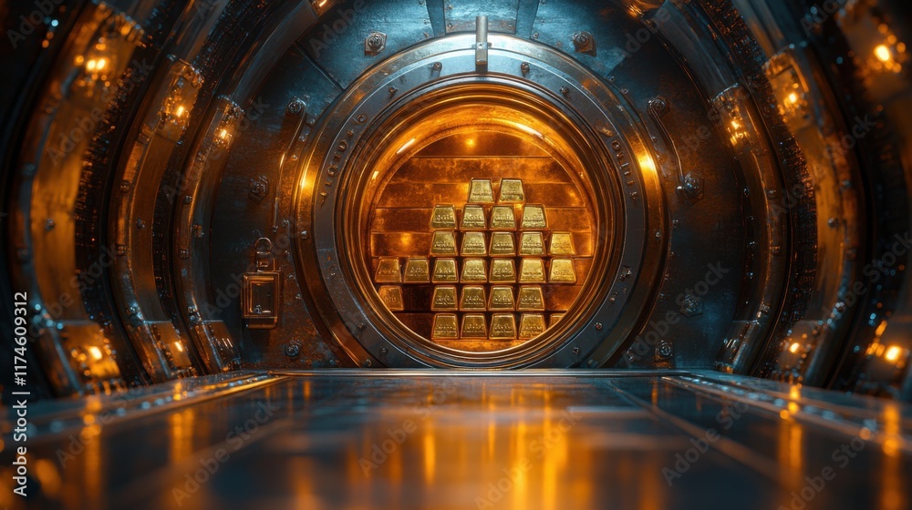Obraz premium Vault of Gold Bars Illuminates Secure Storage.