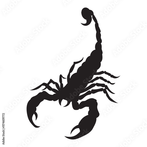 This black scorpion silhouette vector art presents a striking depiction of a scorpion, rendered in crisp, clean lines for a bold and captivating look. photo