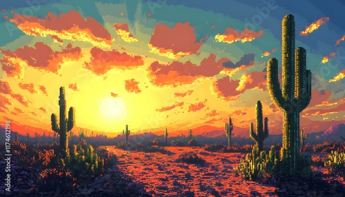 Wallpaper Mural A vibrant desert scene featuring majestic cacti under a stunning sunset, with rich colors capturing the beauty of nature's landscapes, evoking a sense of tranquility and adventure. Torontodigital.ca