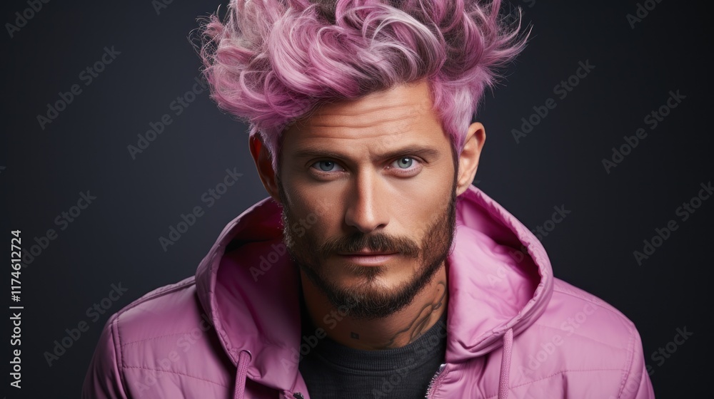 Stylish Man with Pink Hair and Purple Jacket Stylish Man with Pink Hair and Purple Jacket