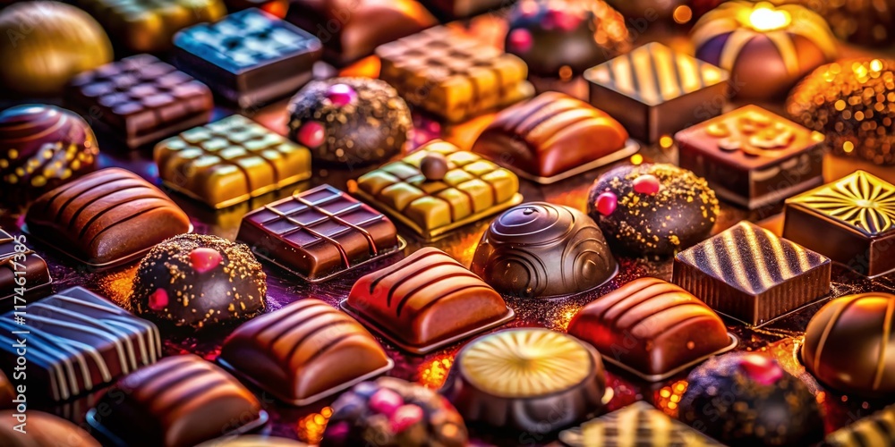 Double Exposure Chocolate Pattern: Abstract Overhead View of Assorted Chocolates Double Exposure Chocolate Pattern: Abstract Overhead View of Assorted Chocolates