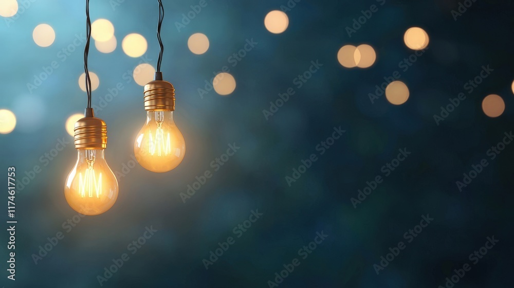 Two light bulbs hanging from a string, one of which is lit Two light bulbs hanging from a string, one of which is lit