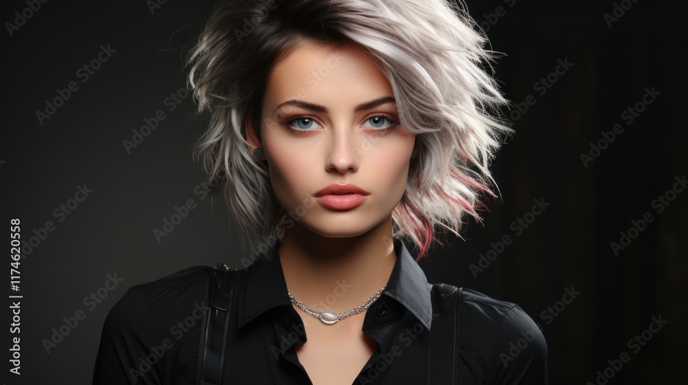 Stylish Woman with Silver and Pink Highlights Stylish Woman with Silver and Pink Highlights