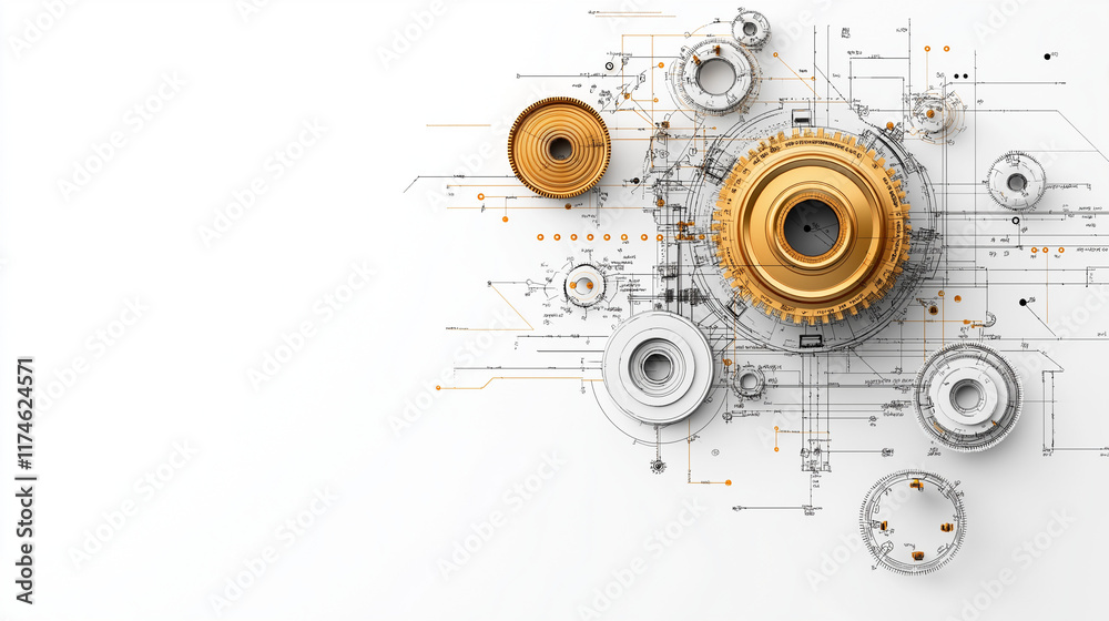 Obraz premium Golden Gear: A striking abstract image of intricately designed gears, a symbol of innovation, precision, and the relentless pursuit of perfection. The image evokes a sense of power and control.
