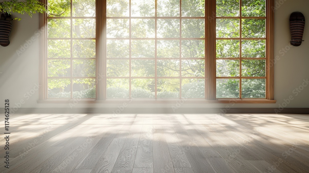 A room with three windows and a wooden floor A room with three windows and a wooden floor