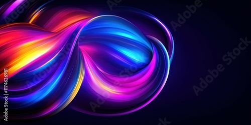 Swirling neon spiral, vibrant rainbow colors, glowing energy vortex, abstract digital art, electric blue and purple hues, dynamic motion blur, cosmic whirlpool, dark background, luminous streaks, psyc photo