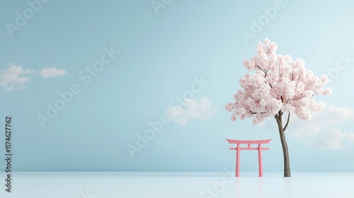 Wallpaper Mural A pink tree stands in front of a red gate Torontodigital.ca