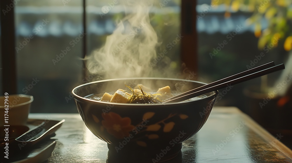 Steaming Bowl Of Tofu And Seaweed Soup Steaming Bowl Of Tofu And Seaweed Soup