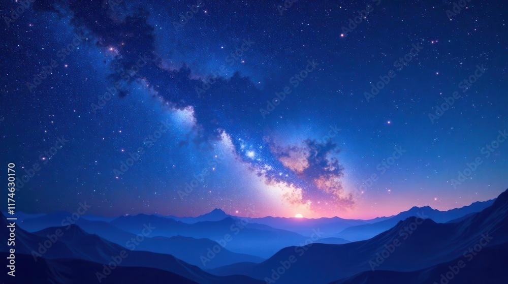 Serene Night Sky Over Majestic Mountains with a Breathtaking Milky Way Galaxy Display Serene Night Sky Over Majestic Mountains with a Breathtaking Milky Way Galaxy Display