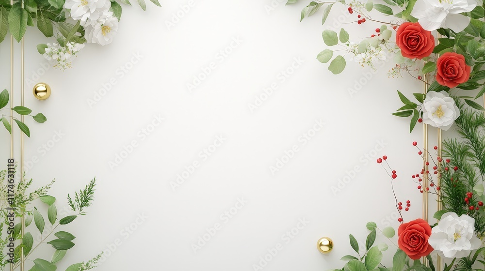 Fototapeta premium A white background with a red and white flower arrangement