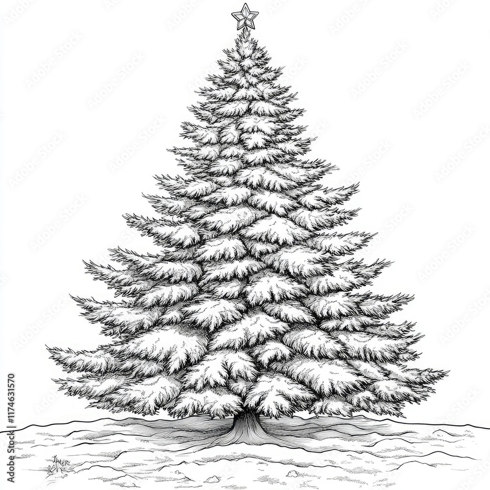 Obraz premium Hand-Drawn Monochrome Christmas Tree Illustration