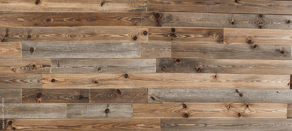Brown wood planks show natural grain and knots. Brown wood planks show natural grain and knots.