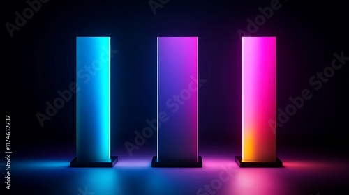 Three Illuminated Pillars in Vibrant Neon Colors