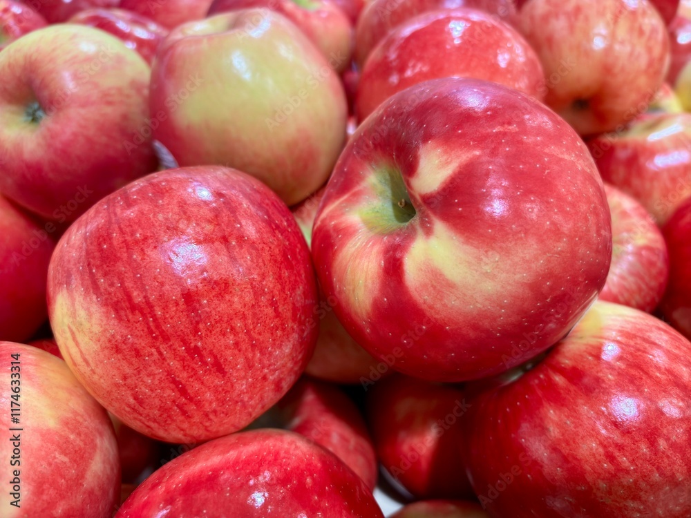 Closeup on yellow and red honeycrisp apples at supermarket Closeup on yellow and red honeycrisp apples at supermarket