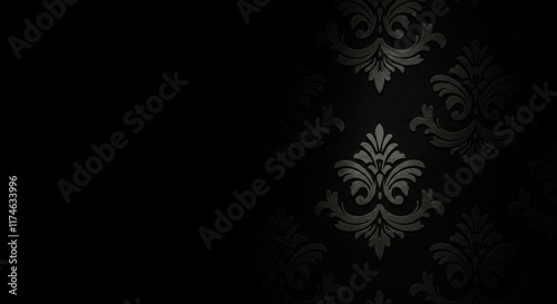 Black damask background with intricate silver floral designs