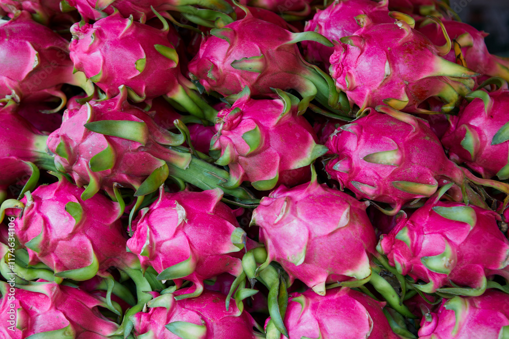 Close-up of pink Pitaya in market