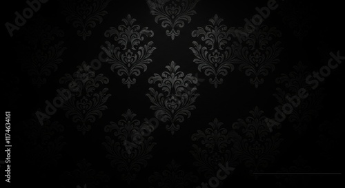 Black damask background with intricate silver floral designs