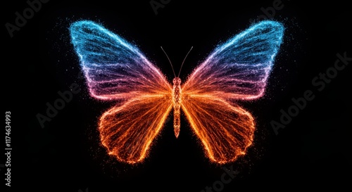 Colorful butterfly made of sparkling glowing particles