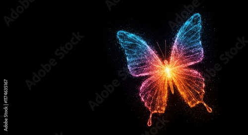 Colorful butterfly made of sparkling glowing particles