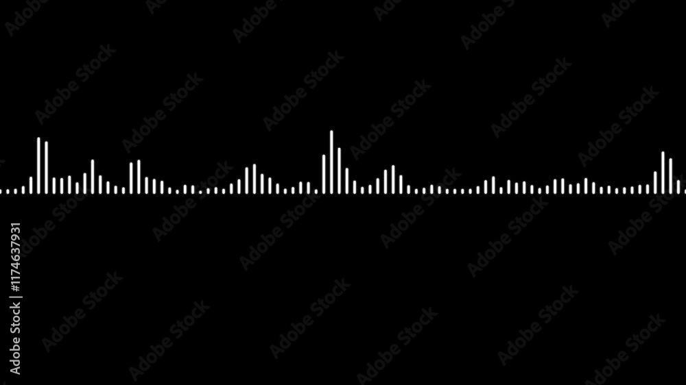  music sound wave or audio waveform on a black background. Audio spectrum sound wave effect waveform animation.
 Sound wave animation with black bars. Music sound wave or audio waveform. 