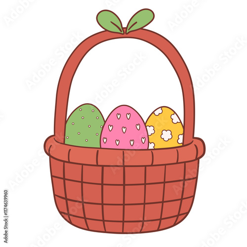 Easter eggs in the basket easter holiday cartoon doodle illustration
