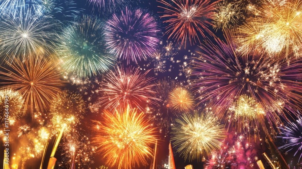 Naklejka premium Spectacular Fireworks Display Lighting up the Night Sky in Celebration