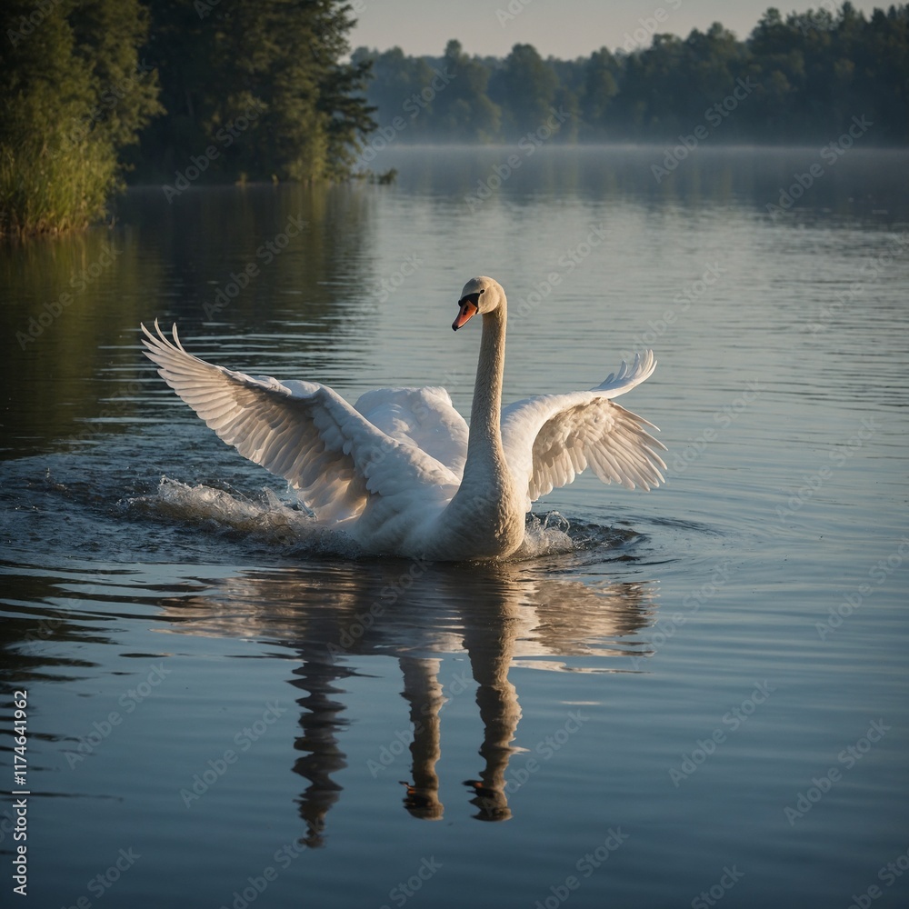 A swan gliding elegantly across a serene lake. A swan gliding elegantly across a serene lake.