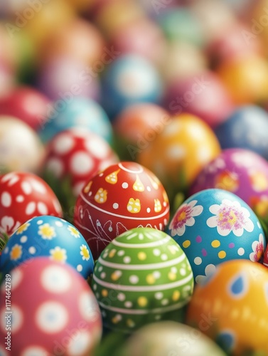 Shot of colorful Easter eggs and greetings in Portuguese/Happy and peaceful Easter to everyone!/Happy Easter. photo