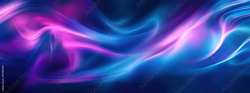 Fototapeta premium Abstract energy waves, flowing light streams, cosmic art, neon blue and purple colors, glowing ethereal ribbons, dark space background, digital art, vibrant luminescence, futuristic design, smooth cur