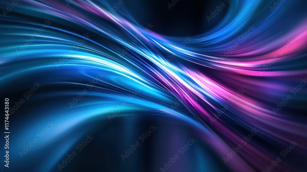 Fototapeta premium Abstract energy waves, flowing light streams, cosmic art, neon blue and purple colors, glowing ethereal ribbons, dark space background, digital art, vibrant luminescence, futuristic design, smooth cur