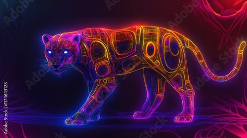 Futuristic digital collectible card featuring a robotic animal stylized vector art with glowing neon colors dynamic lighting cyberpunk background