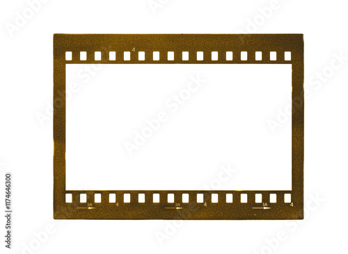 yellow celluloid photo film strip on white background