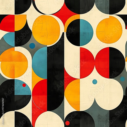 Colorful circles create a seamless, retro-inspired abstract pattern