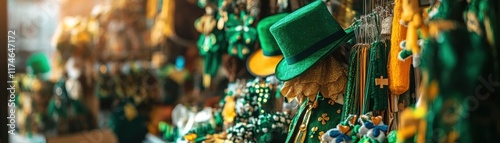 Festively Decorated St  Patrick s Day Artisan Market Stall with Handcrafted Costumes and Accessories photo