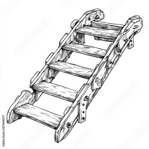 Hand-Drawn Illustration of a Wooden Gangway or Staircase for Boats and Ships