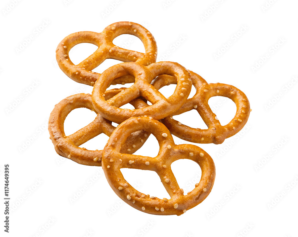 Golden brown pretzels isolated on a white transparent background, crispy and twisted bread snacks, perfect for bakery, snack food, or advertising designs Golden brown pretzels isolated on a white transparent background, crispy and twisted bread snacks, perfect for bakery, snack food, or advertising designs