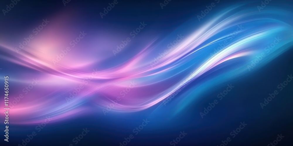 Naklejka premium Abstract energy waves, flowing light streams, cosmic art, neon blue and purple colors, glowing ethereal ribbons, dark space background, digital art, vibrant luminescence, futuristic design, smooth cur