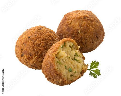 Crispy falafel isolated on a white transparent background, showcasing its golden texture and fresh ingredients, perfect for food photography, digital ads, and Middle Eastern cuisine marketing photo