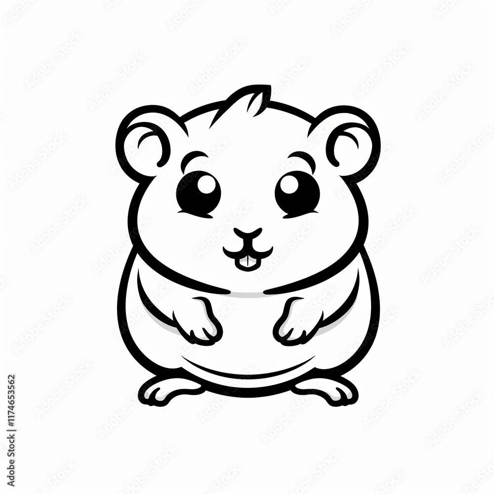Naklejka premium Cute Hamster Vector Logo in Black and White Outline Design