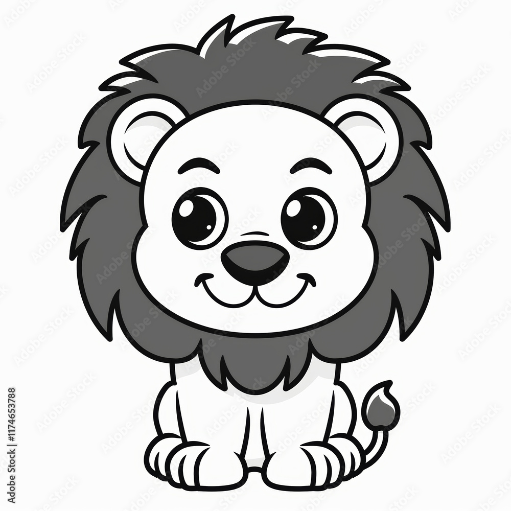 Cute Lion Vector Logo in Black and White Outline Style Cute Lion Vector Logo in Black and White Outline Style
