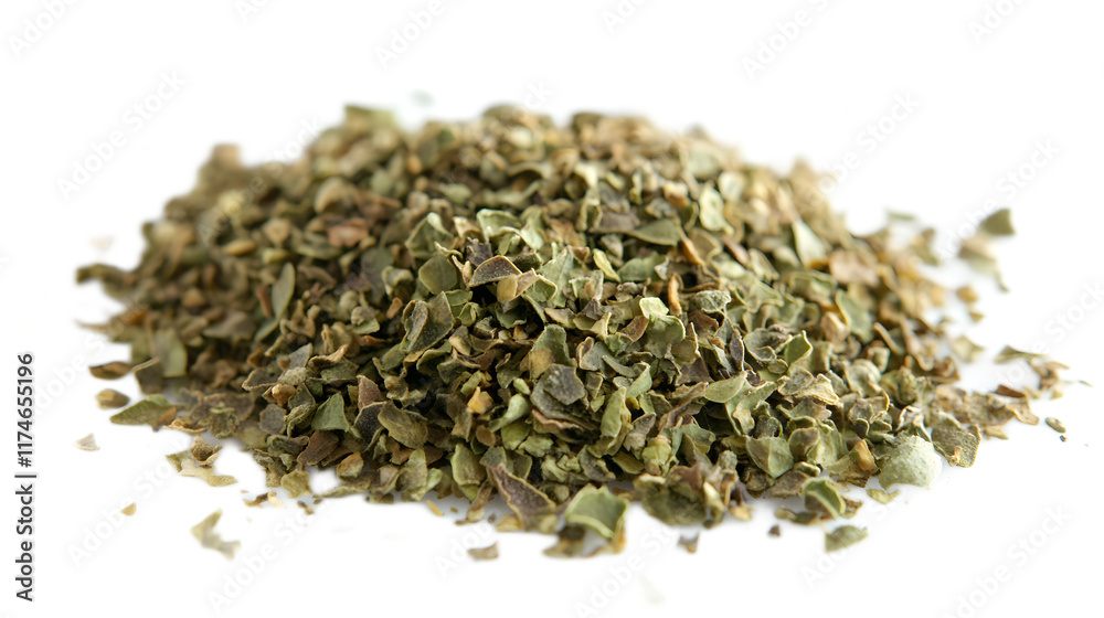 Dried Oregano Pile on White Background for Culinary Use and Packaging Dried Oregano Pile on White Background for Culinary Use and Packaging