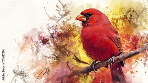 Crimson Cardinal: A Vivid Watercolor Bird Painting photo