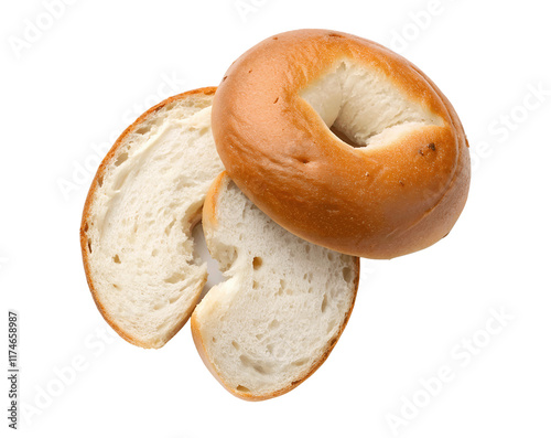 Delicious bagel with a golden crust isolated on a white transparent background, detailed texture perfect for bakery promotions, food blogs, and digital designs requiring a clean cutout photo