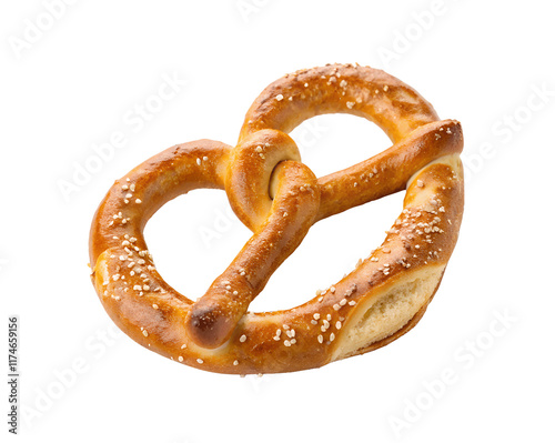 Crisp, golden-brown pretzel isolated on white, transparent background, showing its twisted shape, ideal for use in menus, recipe blogs, or promotional food content