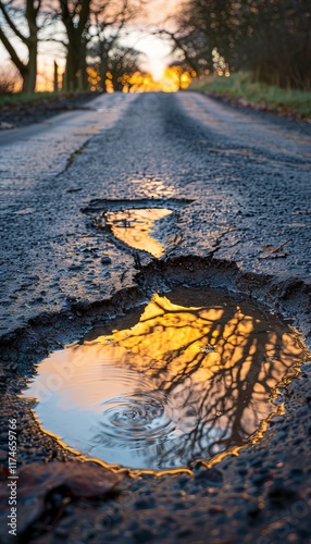 A captivating puddle reflection revealing a magical upside down world after the rain