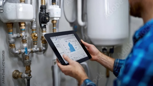 Wallpaper Mural A man is holding a tablet and looking at a graph Torontodigital.ca